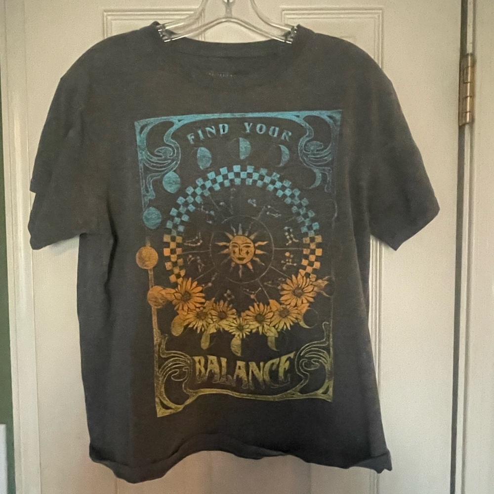 Juniors Graphic Tee - Gray with Multicolor Design